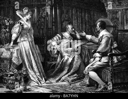 Wallenstein, Albrecht von, 24.9.1583 - 25.2.1634, böhmischer General, Zucchini für Isella von Harrach, 1623, Holzgravur, 19. Jahrhundert, Stockfoto