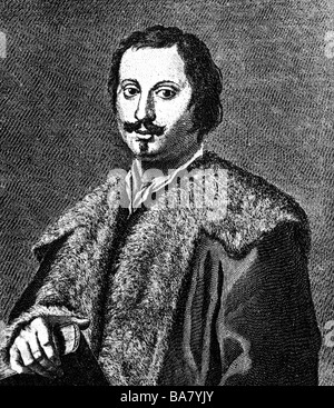 Torricelli, Evangelista, 15.10.1608 - 25.10.1647, italienischer Physiker, halbe Länge, Holzgravur, 19. Jahrhundert, Stockfoto