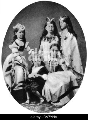 Wagner, Cosima, 24.12.1837 - 1.4.1930, ihre Kinder Eva, Siegfried und Isolde, Daniela und Blandine von Buelow, 1872, Stockfoto