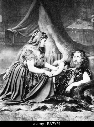 Wagner, Richard, 22.5.1313 - 13.2.1883, deutscher Komponist, Werke, Oper "Die Walkuere", Szene mit Therese und Heinrich Vogl als Sieglinde und Siegmund, Foto während einer Probe, 19. Jahrhundert, Stockfoto