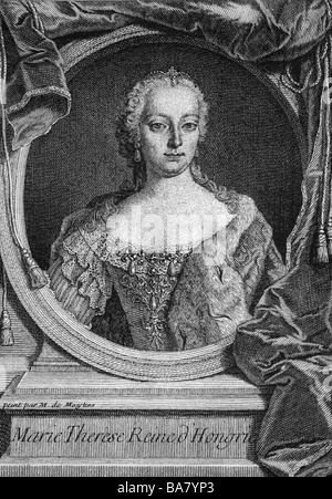 Maria Theresia, 13.5.1717 - 29.11.1780, Heilig römischen Kaiserin 13.9.1745 - 18.8.1765, Portrait im Rahmen, Kupferstich nach Martin Van Meytens, (ca. 1665-1770), Artist's Urheberrecht nicht geklärt zu werden. Stockfoto