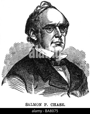 Chase, Salmon P., 13.1.1808 - 7.5.1873, US-amerikanischer Politiker (Rep.), Finanzminister 1.7.1831 - 30.6.1864, Porträt, Holzgravur, 19. Jahrhundert, Stockfoto