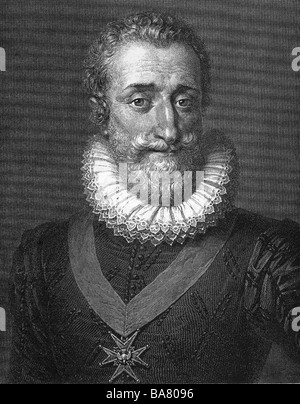 Henri IV, 13.12.1553 - 14.5.1610, König von Frankreich 27.2.1594 - 14.5.1610, Porträt Holzstich aus dem 19. Jahrhundert, nach Kupfer durch engraviny Lenceron, 17. Jahrhundert, Artist's Urheberrecht nicht gelöscht werden Stockfoto