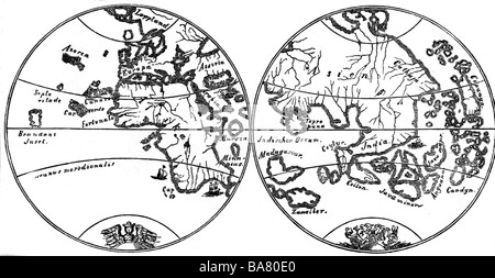 Behaim, Martin, 6.10.1459 - 29.7.1507, deutscher Kartograf und Astronom, sein erster irdischer Globus, 16. Jahrhundert, Stockfoto