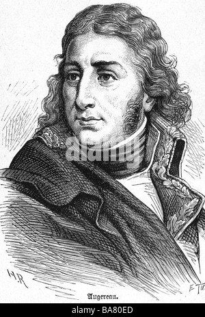 Augereau, Pierre Francois Charles, 11.11.1757 - 11.6.1816, französischer General, Porträt, ca. um das Jahr 95, Holzgravur, 19. Jahrhundert, Stockfoto