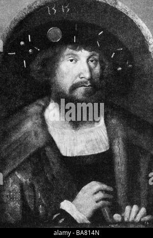 Christian II., 1.6.1481 - 25.1.1559, König von Dänemark 20.2.1513 - 20.1.1520, halbe Länge, Gemälde von Michel Sittow, 1515, Kopenhagen, Bildergalerie, Artist's Urheberrecht nicht gelöscht werden Stockfoto