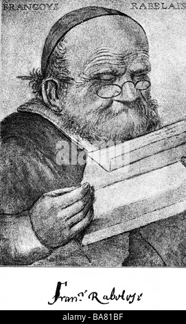 Rabelais, Francois, ca. 1494 - 9.4.1553, französischer Autor/Schriftsteller, Humanist, Porträt, Lektüre eines Briefes, nach Zeichnung von Lagneau, Stockfoto