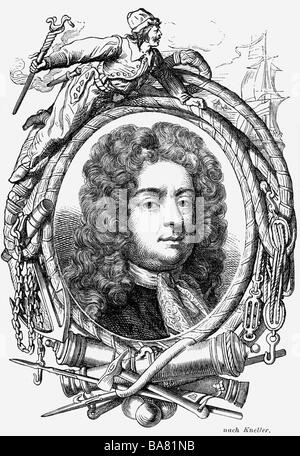 Russell, Edward, 1st Earl of Orford, 1653 - 26.11.1727, britischer Politiker, Porträt, Holzgravur, 19. Jahrhundert, Stockfoto