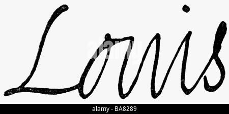 Ludwig XIII., 27.9.1601 - 14.5.1643, König von Frankreich 14.5.1610 - 14.5.1643, Unterschrift, Stockfoto