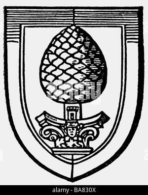 Heraldy, Wappen, Stadtwappen, Deutschland, Reichsstadt Augsburg, Kupferstich, 16. Jahrhundert, Crest, historische, geschichtliche, künstlerische Urheberrecht nicht geklärt zu werden. Stockfoto