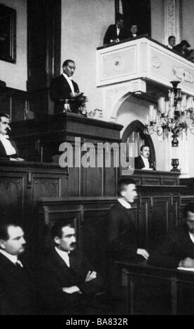 Kemal Atatuerk, Mustafa, 12.3.1881 - 10.11.1938, türkischer Politiker, Präsident 1923 - 1938, Eröffnung des parlaments, Ankara, Ende der 1920er Jahre, Stockfoto