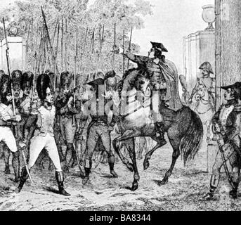 Bonaparte, Lucien, 21.5.1775 - 30.6.1840, französischer Politiker, Speakung der Truppen, Saint-Cloud, 19 Brumaire VIII (10.11.1799), Holzgravur, 19. Jahrhundert, Stockfoto