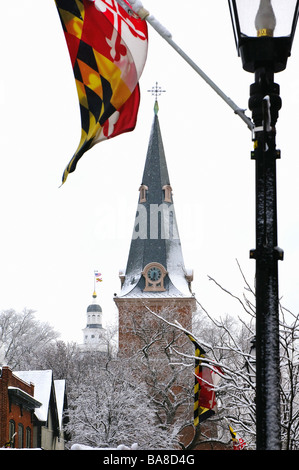 Blick auf die St.-Annen Kirche von Main Street, Annapolis, Maryland USA Stockfoto