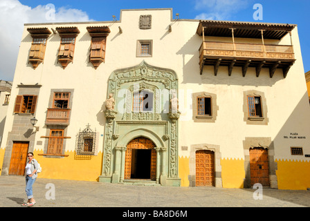 Die Plaza del Pilar Nuevo und die Casa de Colon, das Columbus-Haus im alten und eleganten Viertel Vegueta. Las Palmas, Gran Can Stockfoto