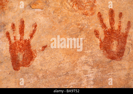 Anasazi Hand druckt an Türkei Stift Ruine Grand Gulch primitiven Bereich Cedar Mesa Utah Stockfoto