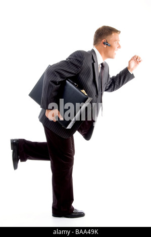 professionelle Mann läuft mit Office Tasche Stockfoto