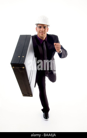 hübscher Junge Architekten im laufenden Geste Stockfoto