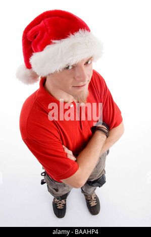 erhöhte Ansicht der männlichen tragen Weihnachtsmütze Stockfoto