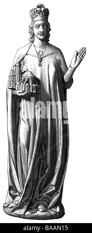 Cunigunde, um 980 - 3.3.1033, Heiliger römischer Kaiser 1004 - 1024, Heiliger, Frau von Kaiser Heinrich II., Statue, als Wohltäterin, Bamberger Dom, Holzgravur, 19. Jahrhundert, Stockfoto