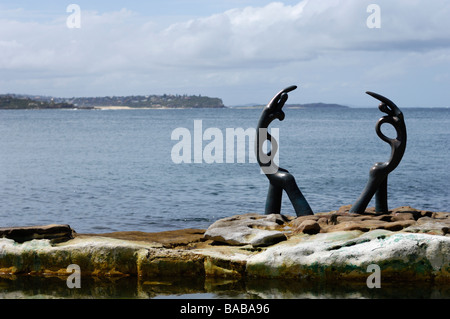 Strand-Skulptur aus gesehen Marine Parade, Männlich, in der Nähe von Sydney, NSW, Australien Stockfoto