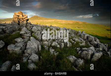 Blick über Skalen Moor in Richtung Ingleborough in die Ferne, Yorkshire Dales, England Stockfoto