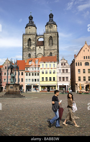 Marktplatz und der Stadtkirche in Wittenberg, Deutschland Stockfoto