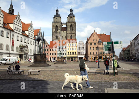 Marktplatz und der Stadtkirche in Wittenberg, Deutschland Stockfoto