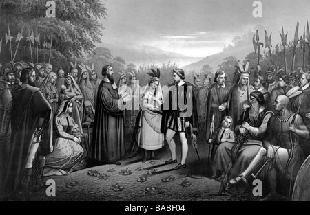 Die Hochzeit von Pocahontas mit John Rolfe Stockfoto