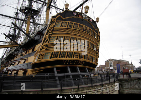 Das Heck der HMS Victory, das Royal Navy historische Flaggschiff von Admiral Lord Nelson Stockfoto