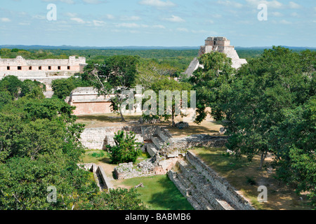 Panorama der alten Maya-Ruinen in Uxmal-Merida, Mexiko Stockfoto