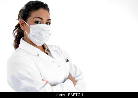 Seitenansicht des Arztes mit Maske auf den Mund Stockfoto