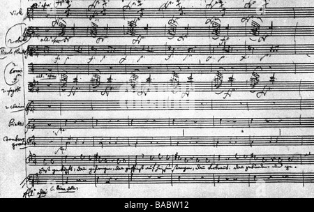 Mozart, Wolfgang Amadeus, 27.1.176 - 5.12.1701, österreichischer Musiker (Komponist), Oper "The Abduction from the Seraglio", 1782-832, Musiknoten, erster Akt, Arie des Osmin, Stockfoto