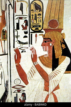 Ramesses II 'Der Große', Pharao von Ägypten 1279 - 1213 v. Chr. (19. Dynastie), seine Frau Nefertari (ca. 1290 - ca. 1255 v. Chr.), Wandgemälde aus ihrem Grab, Tal der Königinnen, Theben, Stockfoto