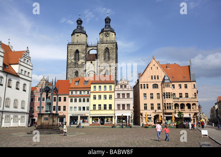 Marktplatz und der Stadtkirche in Wittenberg, Deutschland Stockfoto