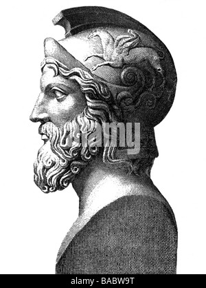 Miltiades, ca. 550 - ca. 489 v. Chr., griechischer General und Politiker, Porträt, Büste, Holzgravur, 19. Jahrhundert, Stockfoto