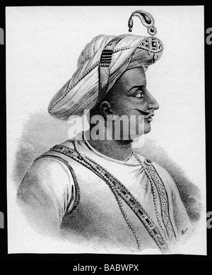 Tippu, 1751 - 4.5.1799, Sultan von Mysore 10.12.179 - 4.5.1799, Porträt, Zeichnung von Mauraisse, 19. Jahrhundert, Stockfoto