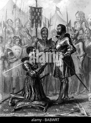 Francis I, 12.9.1494 - 31.3.1547, König von Frankreich 1.1.1515 - 31.2.1547, die Auszeichnung durch den Ritter Bayard, Stahlstich, von Charles Colin, nach dem Lackieren von Auguste Raffet, Jahrhundert, Artist's Urheberrecht nicht gelöscht werden Stockfoto