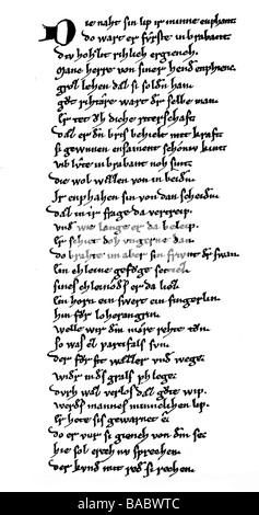 Wolfram von Eschenbach, ca. 1175 - ca. 1220, deutscher Ritter, Minnesänger, Werke, älteste Handschrift von 'Parzival', Lohengrins Abschied, Stockfoto