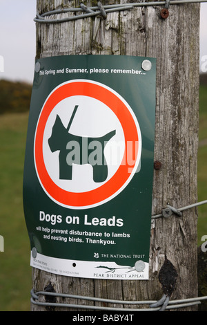 Ein "Halten Sie Hunde auf Lead" Warnzeichen in der englischen Landschaft. Stockfoto