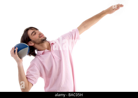 junger Mann mit Rugby-ball Stockfoto