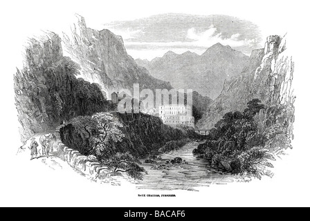 Haux Chaudes Pyrenäen 1854 Eaux Chaudes ist ein Spa im Tal des Gave-d'Ossau in den französischen Pyrenäen das Dorf ist gelegen Stockfoto