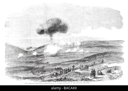 Belagerung von Sewastopol Explosion von einem Pulvermagazin in den englischen Gräben 1854 Stockfoto