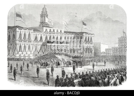 Ankunft des Körpers von Präsident Lincoln im Rathaus New York 1865 Stockfoto