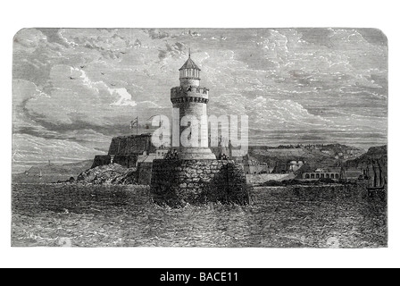 der neue Leuchtturm am St Pierre Port Guernsey 1867 St. Peter Port Leuchtturm Stockfoto