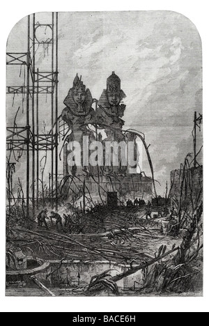 Ruinen des nördlichen Querschiffs des Crystal Palace durch den späten zerstört Feuer 1867 Great Exhibition Industry Hyde Park Stockfoto