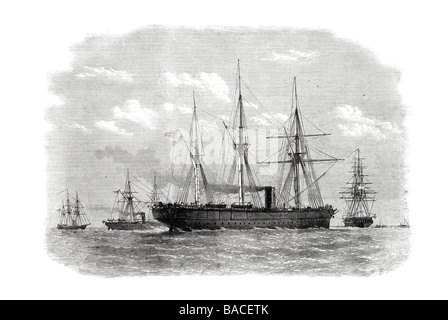 Verlegung des u-Boot-Kabels zwischen Malta und Alexandria 1868 Telegraph Bau Stockfoto