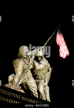 Die Iwo Jima Memorial in der Nacht, front Ansicht, United States Marine Corps, Arlington Virginia Stockfoto