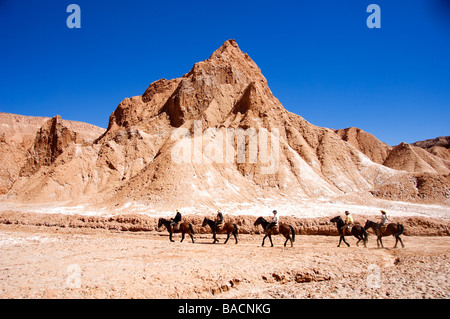 Chile, Atacama-Wüste, Rancho Kaktus, Reiten, überqueren den Passo del Toro (Pass des Stieres) und die Cordillera De la Stockfoto