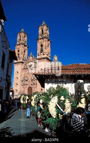 Mexiko, Bundesstaat Guerrero, Taxco, barocke Kirche Santa Prisca Stockfoto