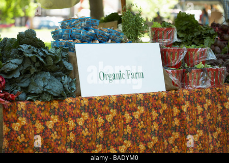 Bio-Gemüse zum Verkauf an Bauernmarkt Stockfoto